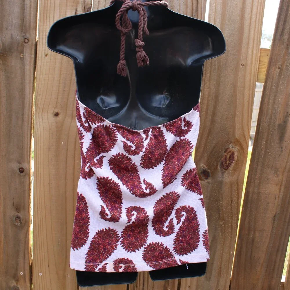 Sky Halter Paisley Tank Top Boho Beaded Neckline Size M - Picture 3 of 5
